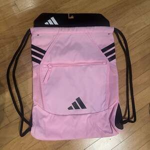 Adidas Stadium Drawstring Backpack, Pink with Black Stripes